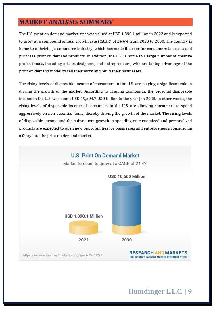Market analysis highlighting industry trends, competitors, and customer insights.