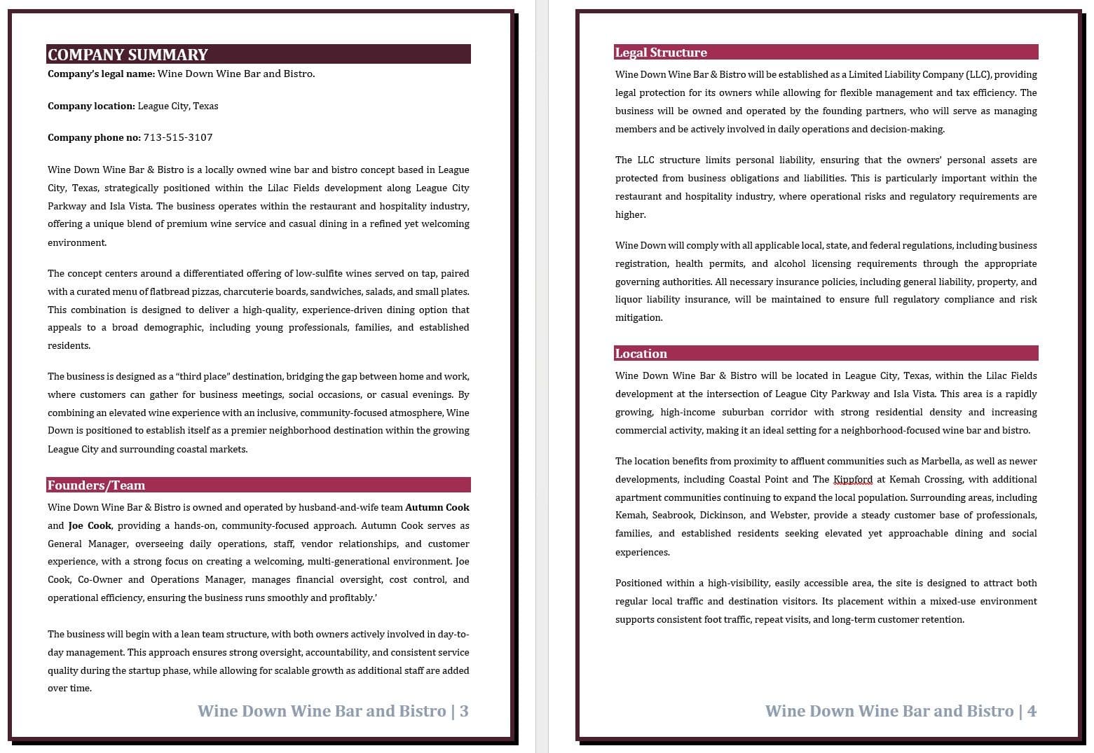 Business concept outlining the restaurant vision, customer experience, and service model.